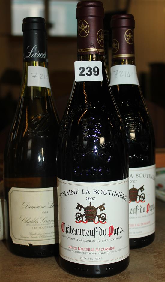 2 Domaine La Boutiniere Chateauneuf-du-Pape 2007 & 3 Domaine Laroche Chablis Grand Cru Les Bouguerots 1992